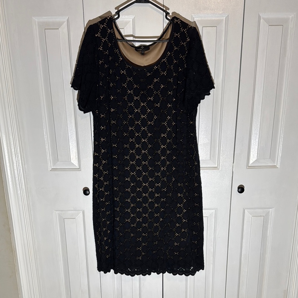 Ronni Nicole Black Crochet Overlay Dress with Nude Lining